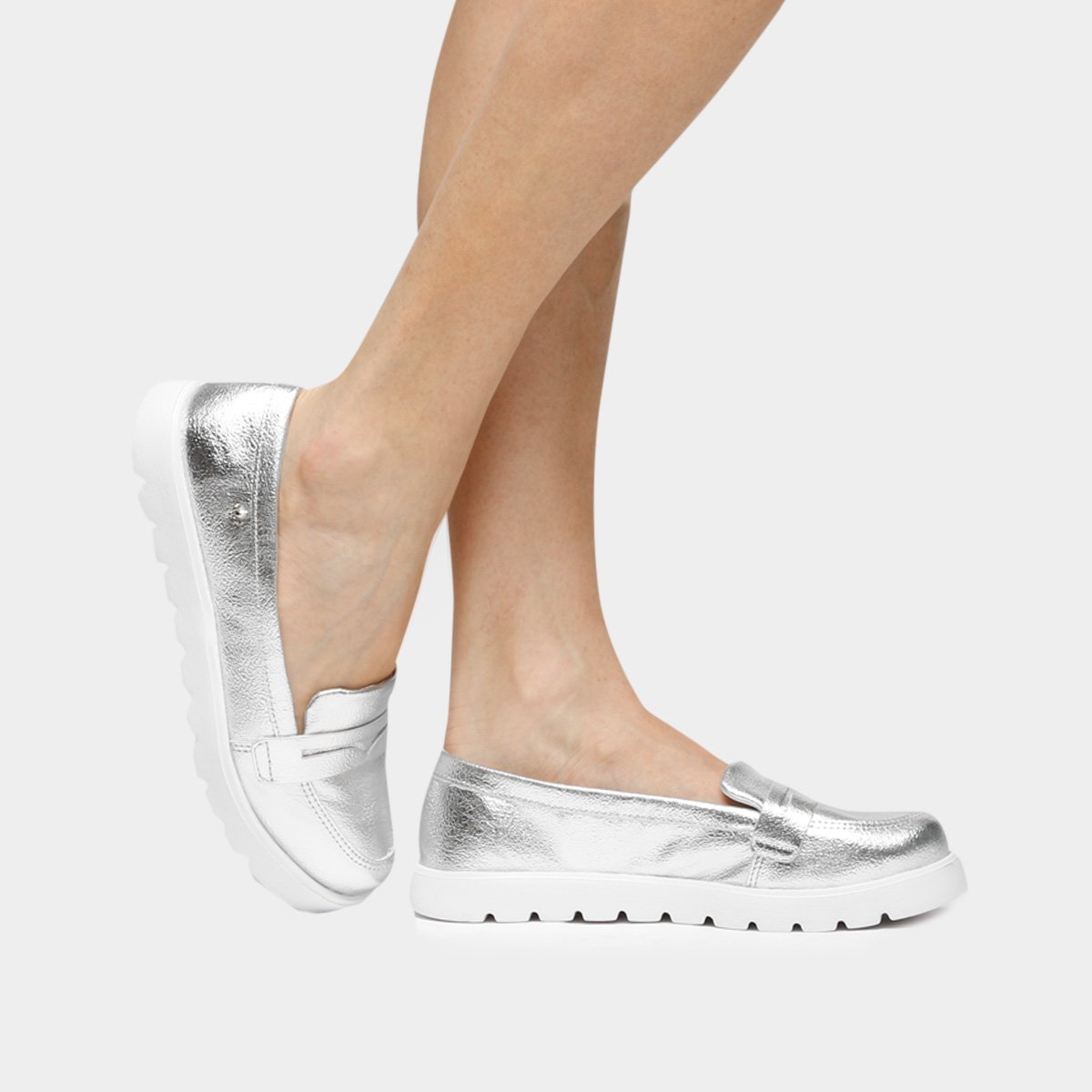Mocassim Cravo \u0026 Canela Solado Branco - Prata | Zattini